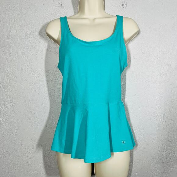 NEW! Express Jersey Knit Tank Empire Waist Peacock Green Peplum - S - Picture 2 of 5